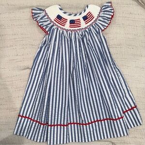 Patriotic Striped Smocked Dress with Flags 18m